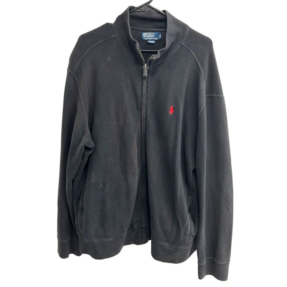 Polo Ralph Lauren Mens XL Black Full Zip Track Jacket Cotton Red Logo